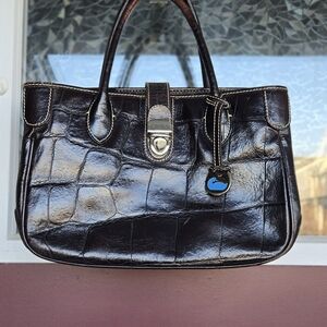 Dooney & Bourke Dark Brown Croc-Embossed Leather Satchel